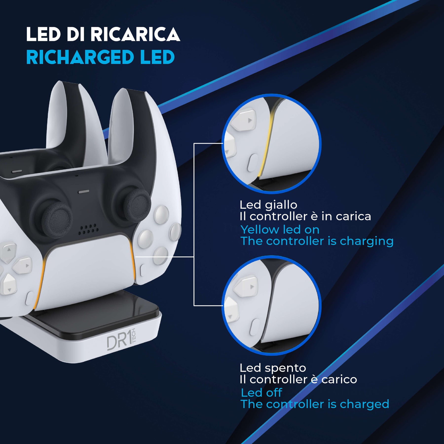 BASE RICARICA PS5, 2h rapida, caricatore controller con indicatore a LED